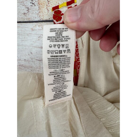 Free People Day Glow Embroidered Mini Dress Women's Small Beige/Red Frayed Hem - Picture 9 of 12